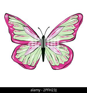 Pink Butterfly, isoliert auf weißem Hintergrund. Handgezeichnete Illustration Stockfoto