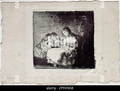 Woman Reading to Two Children (1819-1822) von Francisco de Goya y Lucientes Stockfoto