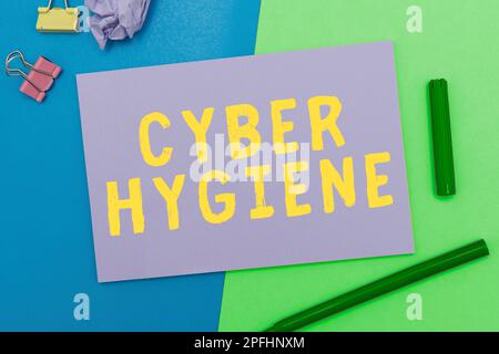 Schreiben Anzeigetext Cyber Hygiene. Ein Wort über Schritte, die Computerbenutzer Unternehmen, um ihre Cyber-Sicherheit zu verbessern Stockfoto