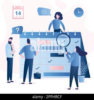 Zeitmanagement, Planung von Veranstaltungen und Organisation. Geschäftsleute und Zeitoptimierung, Zeitplan. Verschiedene Geschäftsleute. Ausführung f Stock Vektor