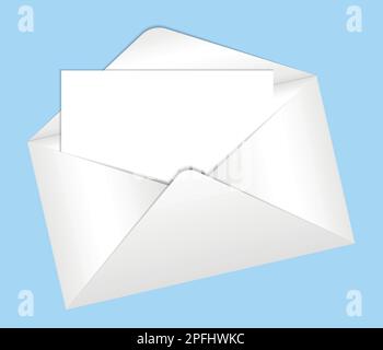 Brief in einem Umschlag mit Platz für Text oder Ihr Design. Klassischer weißer Briefumschlag mit einem leeren Blatt innen für Text, Vorlage, Modell, Einladung Stock Vektor