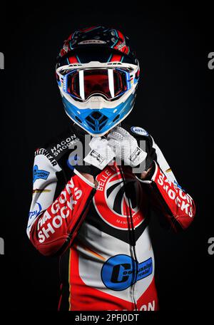 Sam Hagon von Belle Vue Aces während des Belle Vue Aces Media Day im National Speedway Stadium, Manchester, am Mittwoch, den 15. März 2023. (Foto: Eddie Garvey | MI News) Stockfoto