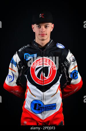 Freddy Hodder von Belle Vue Aces während des Belle Vue Aces Media Day im National Speedway Stadium, Manchester, am Mittwoch, den 15. März 2023. (Foto: Eddie Garvey | MI News) Stockfoto