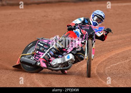 James Pearson von Belle Vue Aces während des Belle Vue Aces Media Day im National Speedway Stadium, Manchester, am Mittwoch, den 15. März 2023. (Foto: Eddie Garvey | MI News) Stockfoto
