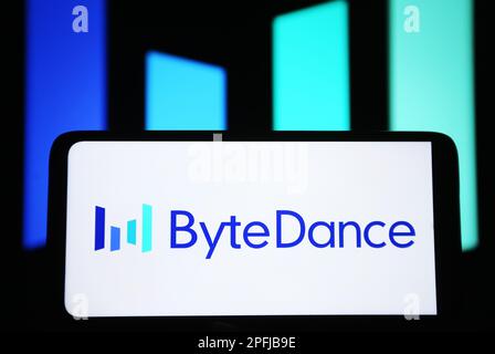 Kiew, Kiew, Ukraine. 17. März 2023. In dieser Abbildung ist das Bytedance-Logo auf einem Smartphone-Bildschirm zu sehen. (Kreditbild: © Pavlo Gonchar/SOPA Images via ZUMA Press Wire) NUR REDAKTIONELLE VERWENDUNG! Nicht für den kommerziellen GEBRAUCH! Stockfoto