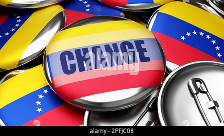 Veränderung in der Bolivarischen Republik Venezuela - farbenfrohe handgefertigte Wahlkampfknöpfe zur Förderung des Wandels in der Bolivarischen Republik Venezuela. Stockfoto