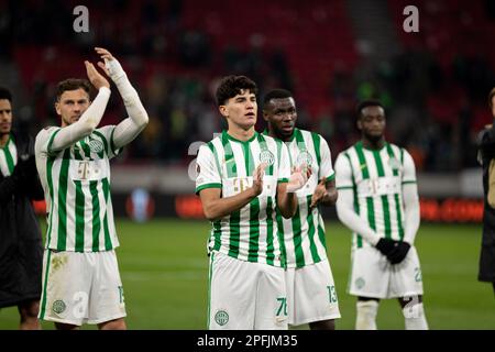 Budapest, Ungarn. 16h, März 2023. Krisztian Lisztes (76) von Ferencvaros nach dem Spiel der UEFA Europa League zwischen Ferencvaros und Bayer Leverkusen in der Groupama Arena in Budapest. (Foto: Gonzales Photo - Balazs Popal). Stockfoto