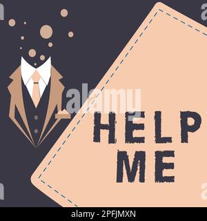 Schreiben Text anzeigen Hilf mir. Geschäftsübersicht Bitte um Unterstützung durch einen Mitarbeiter, der nach IT Teamwork Volunteer ruft Stockfoto