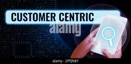 Text mit Inspiration Kundenorientierung. Geschäftskonzept, Kundenbetreuung zu gewährleisten, um Kundenzufriedenheit zu gewährleisten Stockfoto