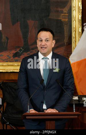 Washington, Usa. 17. März 2023. Der irische Taoiseach Leo Varadkar spricht in der Friends of Ireland Caucus St. Patrick's Day Luncheon auf Capitol Hill in Washington am 17. März 2023. Foto: Yuri Gripas/UPI Kredit: UPI/Alamy Live News Stockfoto