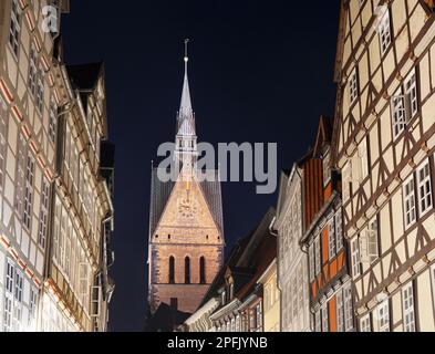 Altstadt mit Marktkirche und Fachwerkhäusern in Hannover Stockfoto
