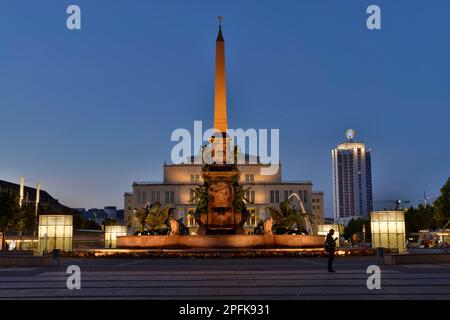 Mendebrunnen, Oper, Augustplatz, Leipzig, Sachsen, Deutschland Stockfoto
