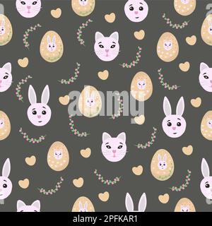 Nahtloses Ostermuster mit Kaninchen, weißer Hintergrund Stock Vektor