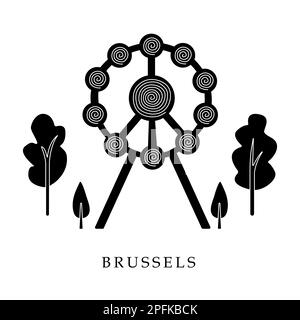 Europäische Hauptstädte, Brüssel. Schwarzweiß-Abbildung Stock Vektor