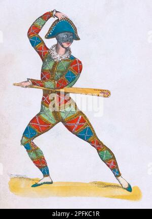 Commedia dell'arte, Harlekin, Vintage Illustration aus dem 19. Jahrhundert Stockfoto