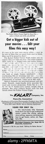 Kalart Editor-Viewer für 8mm-Filmwerbung in einer Zeitschrift NatGeo, Oktober 1956 Stockfoto