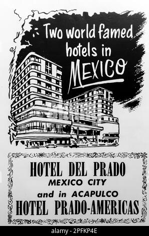 Anzeige des Hotels del Prado Mexico City in einer Zeitschrift NatGeo, november 1956 Stockfoto