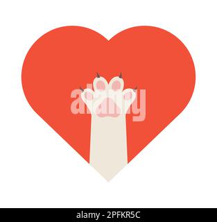 Symbol für „Paw Heart Love“-Logo. Hundekatze Vektortier rotes Herz Hintergrund Symbol. Stock Vektor