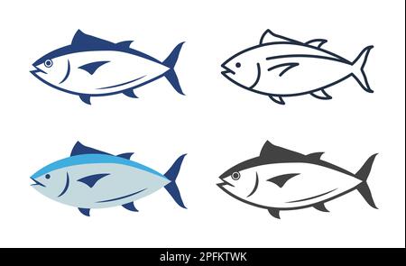 Abbildung des Symbols für das Thunfisch-Logo. Logo der Lachs-Thunfisch-Fischlinie mit Symbol für Meeresfrüchte Stock Vektor