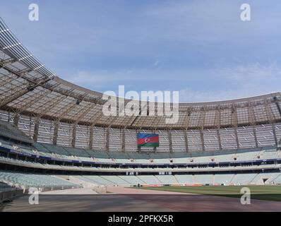 Flagge der Republik Aserbaidschan im Olympiastadion, Baku, Aserbaidschan Stockfoto