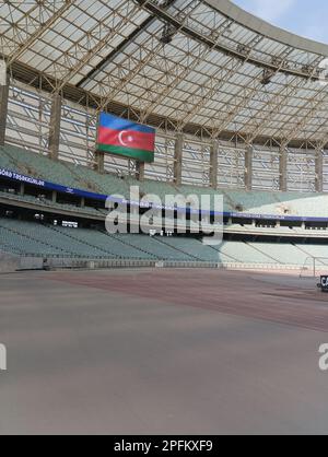 Flagge der Republik Aserbaidschan im Olympiastadion, Baku, Republik Aserbaidschan Stockfoto