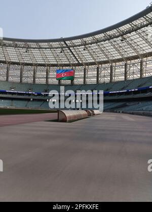 Flagge der Republik Aserbaidschan im Olympiastadion, Baku, Aserbaidschan Stockfoto