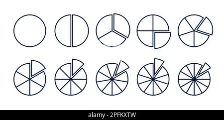 Kreise geteiltes Diagramm 3, 10, 7, Diagrammsymbol Kreisform Schnittdiagramm. Segmentkreis rund Vektor 6, 9 Infografik. Stock Vektor