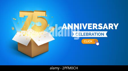 Jubiläum 75 Jahre goldener Hintergrund. Happy Vector Poster 75. Jubiläum Konfetti Feier Poster. Stock Vektor