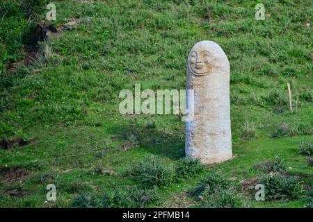 Die geheimnisvollen prähistorischen Graslandstatuen in Xinjiang sind ein wertvolles Kulturerbe in Xinjiang Stockfoto