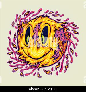 Unheimlich schmelzende Zombie Monster Smiley Emoji Logo Cartoon Illustrationen Vektorbilder für deine Arbeit Logo, Merchandise-T-Shirt, Aufkleber und Etikett Stock Vektor
