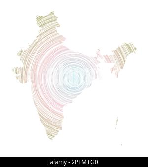 Indien Karte gefüllt mit konzentrischen Kreisen. Skizzieren Sie Kreise in Form des Landes. Vektorabbildung. Stock Vektor