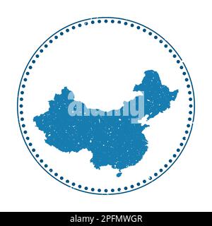 China-Aufkleber. Reisegummistempel mit Landkarte, Vektorillustration. Kann als Abzeichen, Logo, Etikett, Aufkleber oder Abzeichen von China verwendet werden. Stock Vektor