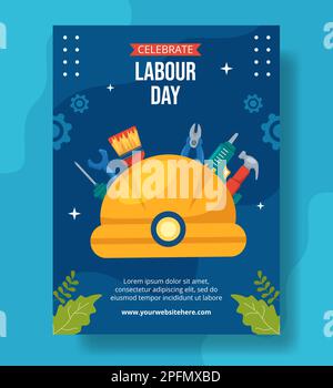 Happy Labor Day Vertikales Poster Flache, Handgezeichnete Vorlagen Hintergrunddarstellung Stock Vektor