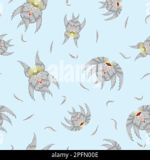 Vektormuster mit Engeln, Muster mit Seraph mit sechs Flügeln und Heiligenschein, Engel der katholischen Religion Stock Vektor