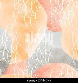 Japanisches Muster mit geometrischem Hintergrundvektor. Linien und abstrakte Formelemente mit Aquarelltextur. Kurvenvorlage im asiatischen Stil. Stock Vektor