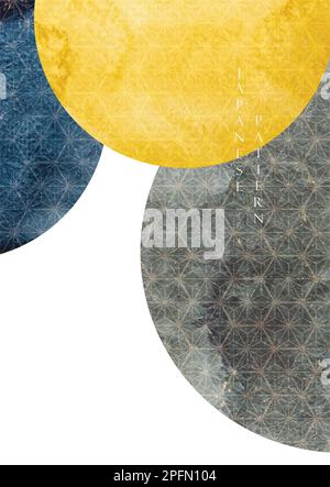 Abstrakter Kunsthintergrund mit japanischem Mustervektor. Art Circle im Retro-Stil. Aquarelle Textur. Stock Vektor