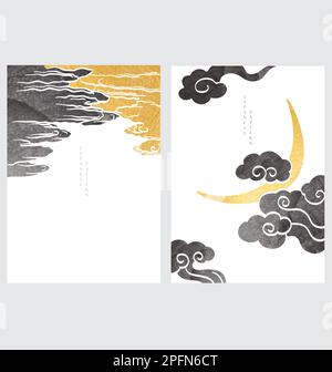 Japanischer Hintergrund mit orientalischem Wolkenmustervektor. Gold und Textur mit traditionellem asiatischem Bannerdesign. Stock Vektor