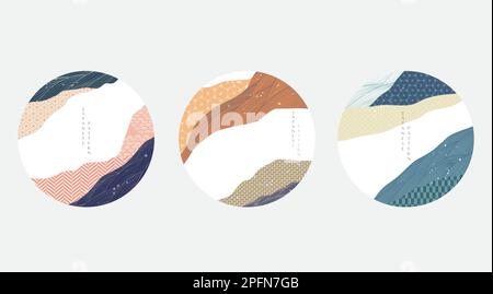 Japanischer Hintergrund mit Linienwellenmustervektor. Abstrakte Grafikvorlage mit geometrischem Muster. Berg- und Meeresobjekte im orientalischen Stil. Logo und Stock Vektor