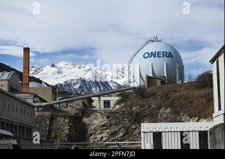 Modane Avrieux, Frankreich. 17. März 2023. Illustration und Ansicht des Modane-Avrieux-Zentrums von ONERA, Frankreich, am 17. März 2023. ONERA, eine weltweit einzigartige Konzentration von Testeinrichtungen und ein wichtiger Akteur in der Luft- und Raumfahrtforschung, das französische Luft- und Raumfahrtlabor. Foto: Tomas Stevens/ABACAPRESS.COM Kredit: Abaca Press/Alamy Live News Stockfoto