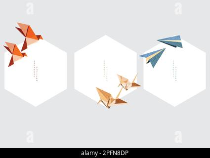 Origami Papierfalzelement. Set von geometrischen, modernen Grafikelementen. Asiatische Symbole mit japanischem Muster. Vorlage für Logo-Design, Flyer oder Stock Vektor
