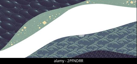 Handgezeichnete Linie mit Linienwellenmuster im japanischen Stil. Abstrakte Grafikvorlage mit geometrischem Muster. Berglandschaft und Wüstenkarte invi Stock Vektor