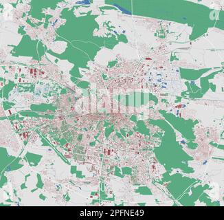 Lviv-Vektorkarte. Detaillierte Karte des Verwaltungsgebiets der Stadt Lemberg. Stadtpanorama. Unentgeltliche Vektordarstellung. Umrisskarte mit Gebäuden, Wate Stock Vektor