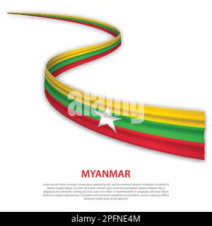 Winkende Band oder Banner mit Flagge von Myanmar. Für Independence day Poster Design Template Stock Vektor