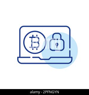 Sichere Bitcoin-Benutzerkonten und -Transaktionen. Pixelgenaue, bearbeitbare Konturlinie Stock Vektor