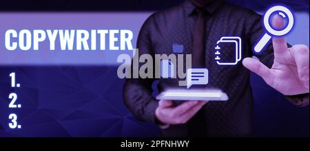 Inspiration für den Schriftsteller. Wort für das Schreiben des Textes von Werbung oder Werbematerial Stockfoto