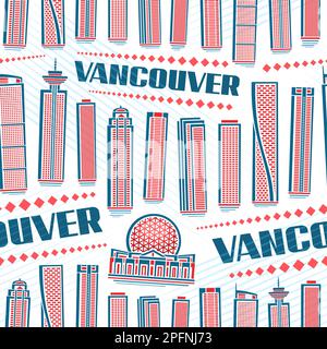 Vector Vancouver Seamless Pattern, Hintergrund wiederholen mit Illustration der modernen vancouver Stadtlandschaft auf weißem Hintergrund für Geschenkpapier, Deko Stock Vektor