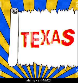 Konzeptionelle Darstellung Texas. Konzeptfoto eines Bundesstaates in der südlichen Zentralregion der Vereinigten Staaten Stockfoto