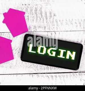 Textüberschrift zur Präsentation der Anmeldung. Konzept, das die Eingabe des Website-Blogs über die Registrierung von Benutzername und Kennwort bedeutet Stockfoto