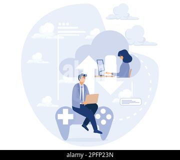 Cloud-Service-Konzept, Online-Gaming-Plattform, Systemmanagement, flacher Vektor, moderne Illustration Stock Vektor