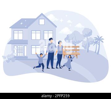 Privates und kommerzielles Immobilienmarktkonzept, Familienhaus, Immobilienwert, Flachvektor, moderne Illustration Stock Vektor